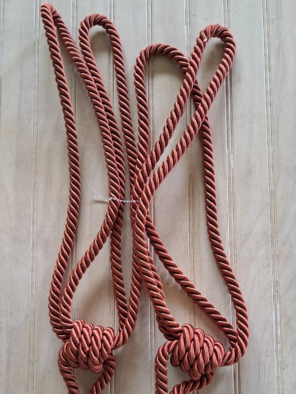 NEW Set of 2 Decorative Curtain Tiebacks Tassels Rust Burnt Orange Rope Boho
